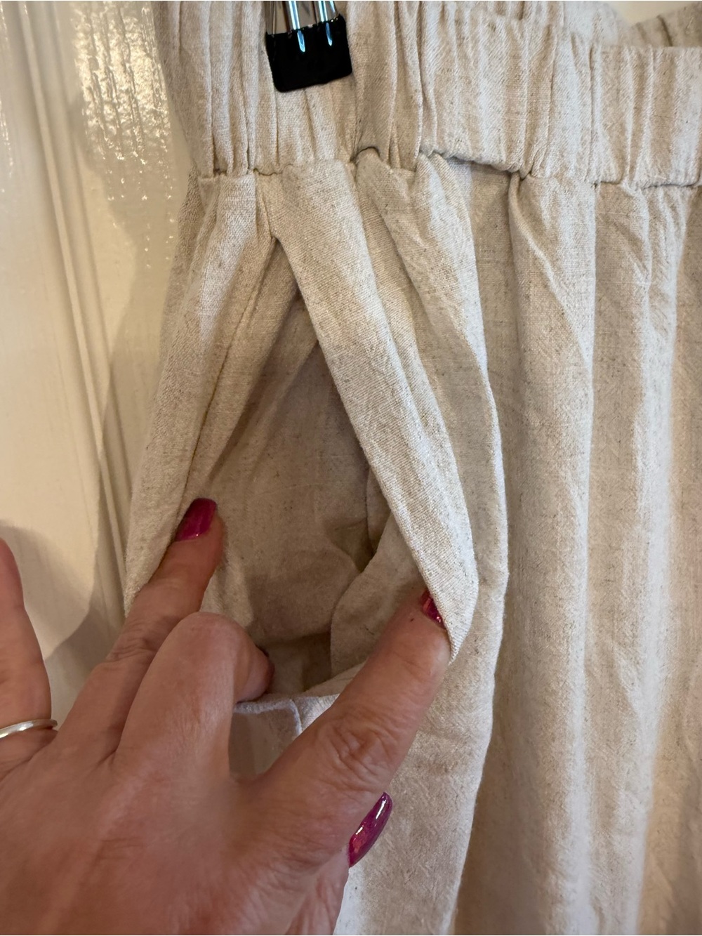 H030 NWT Magnolia XL w16-25 Light Beige Wide-Leg Boho Pants with Lace Trim - Picture 4 of 9